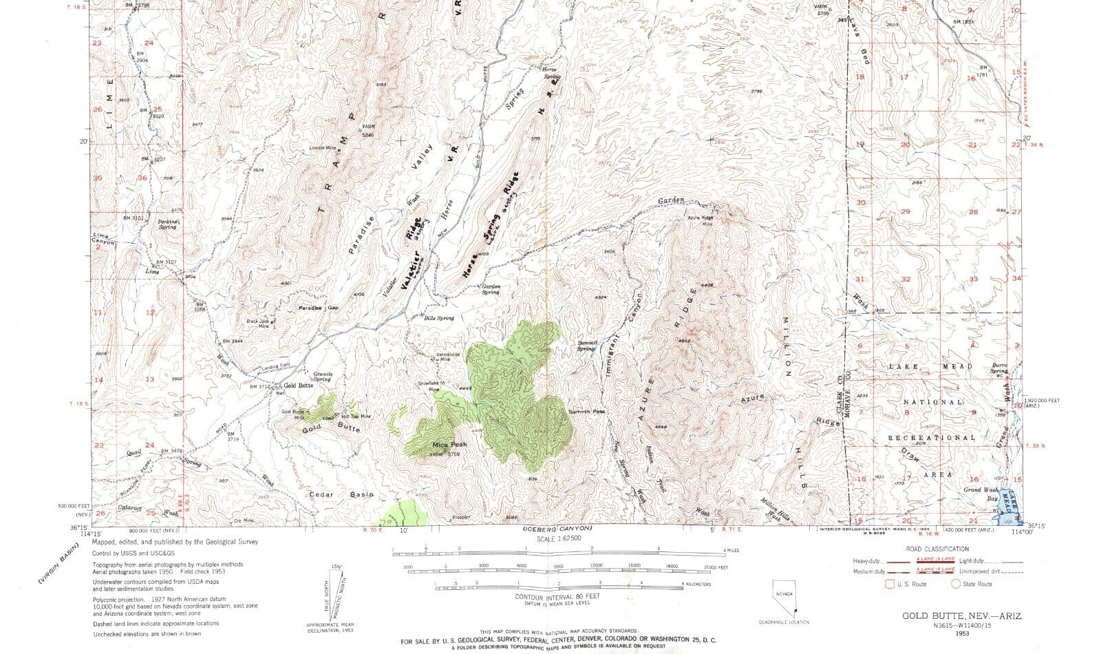 Gold Butte Quadrangle Nevada-Arizona 1953 Topo Map Vintage USGS 15 Minute