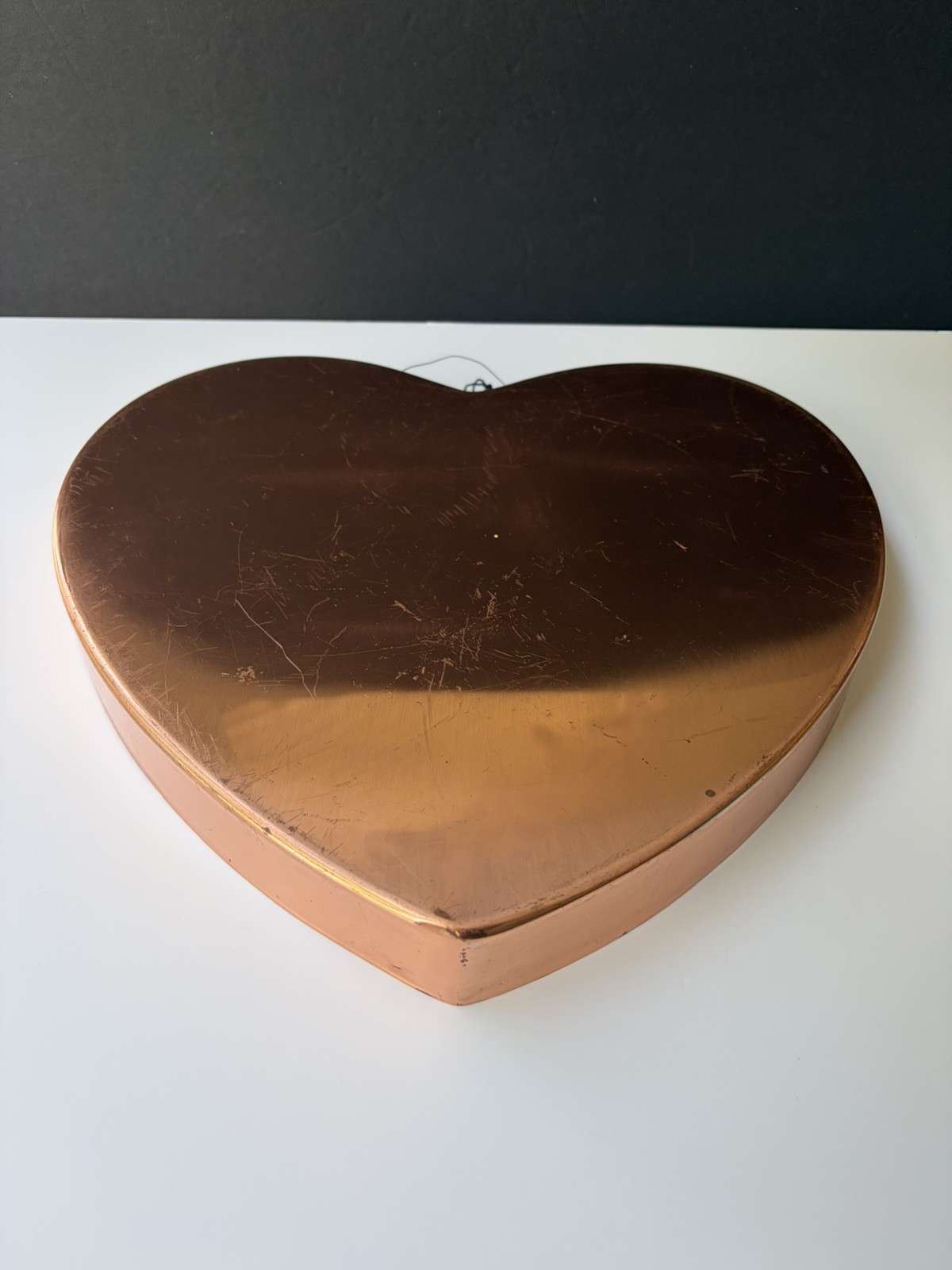 Vtg ODI Solid Copper heart shaped Baking pan. Nickel Lined. 12” X 12