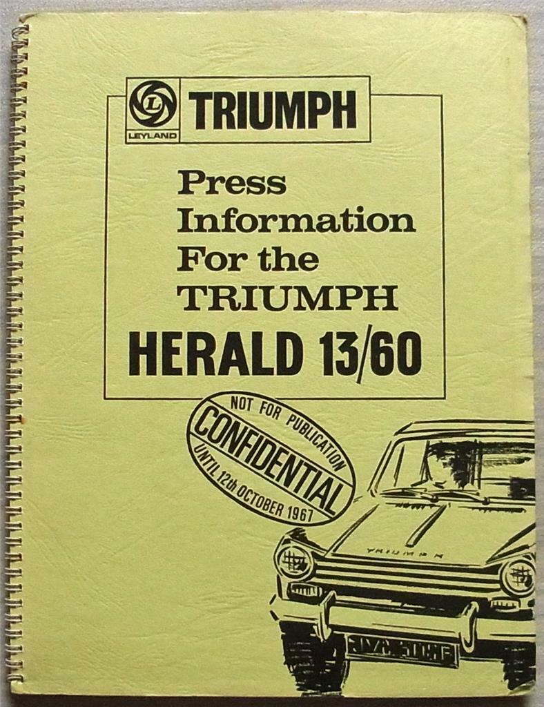 TRIUMPH HERALD 13/60 Car Press Pack Information Photos Oct 1967