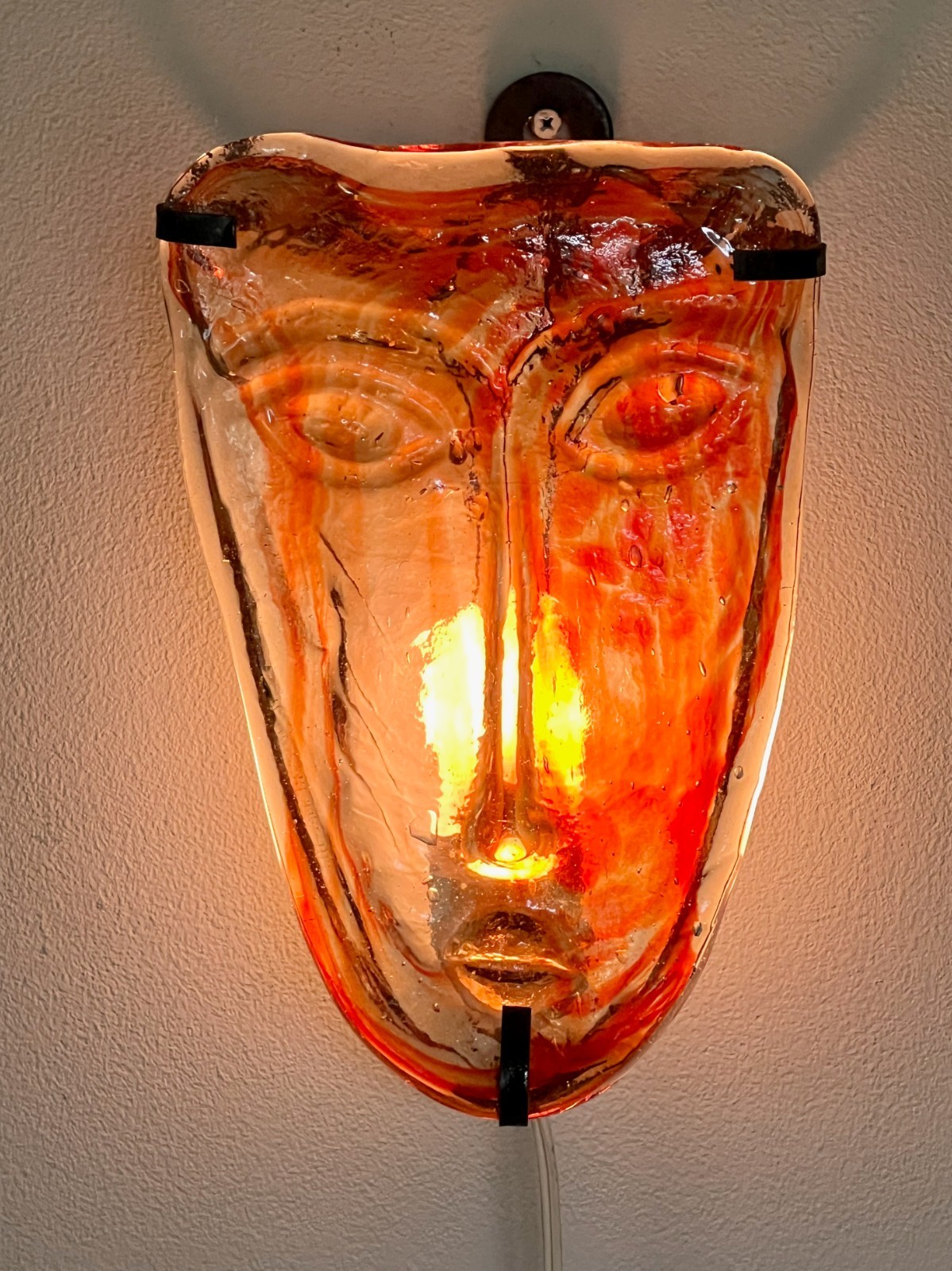 Vintage Orange Art Glass Face Mask Wall Sconce Jaramillo Brothers Mexico