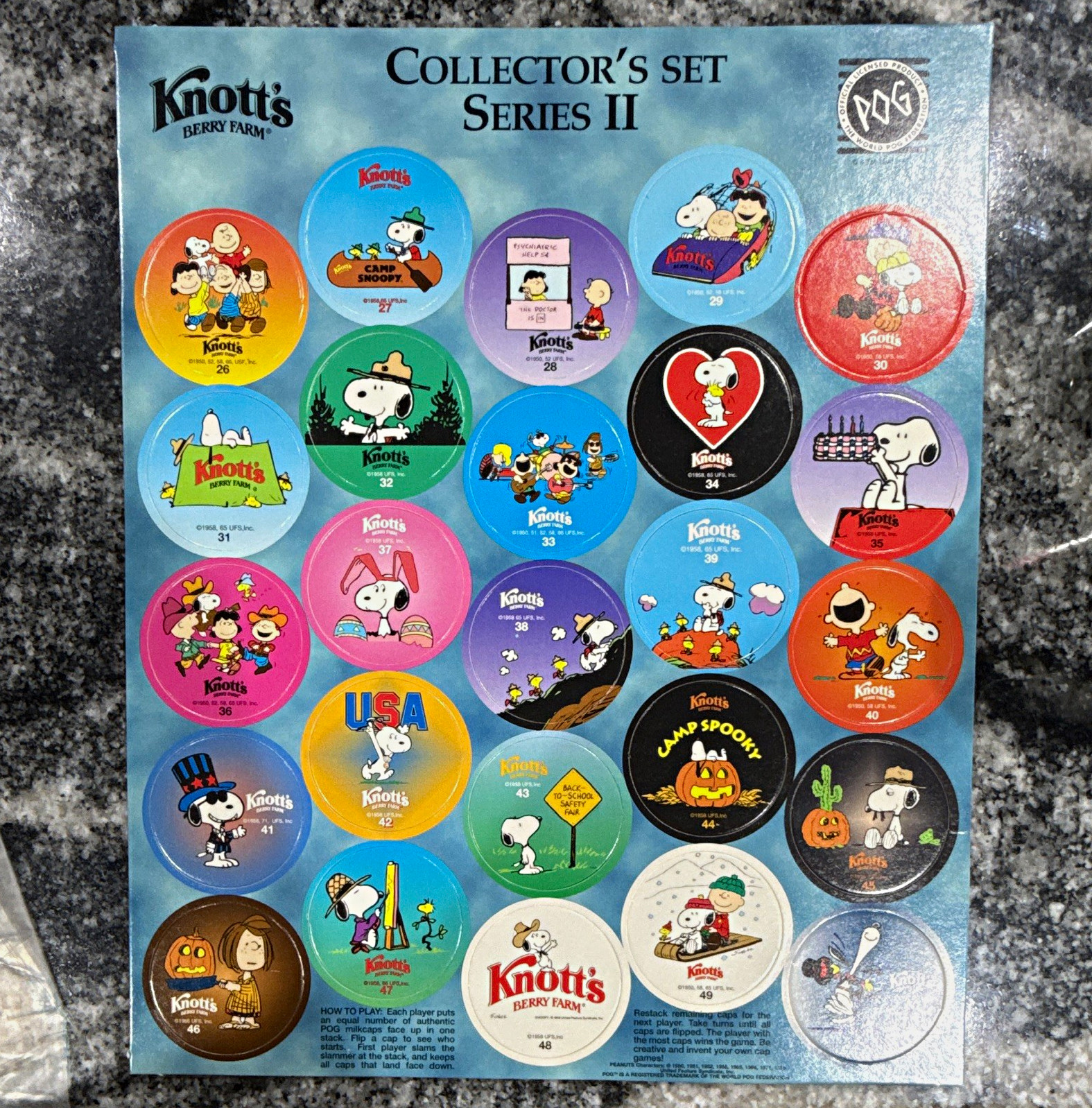 Knott's Berry Farm Collector's Set Series II Peanuts Snoopy POGS 1994