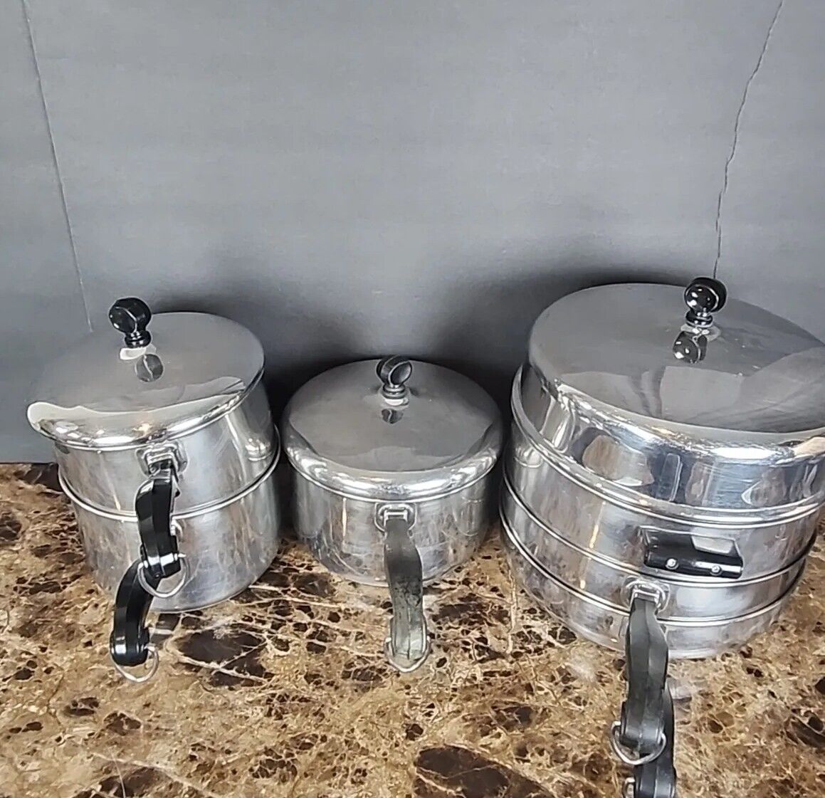 Vintage Farberware Aluminum Clad Cookware 9 Piece Set Lot Pots Skillets Lids