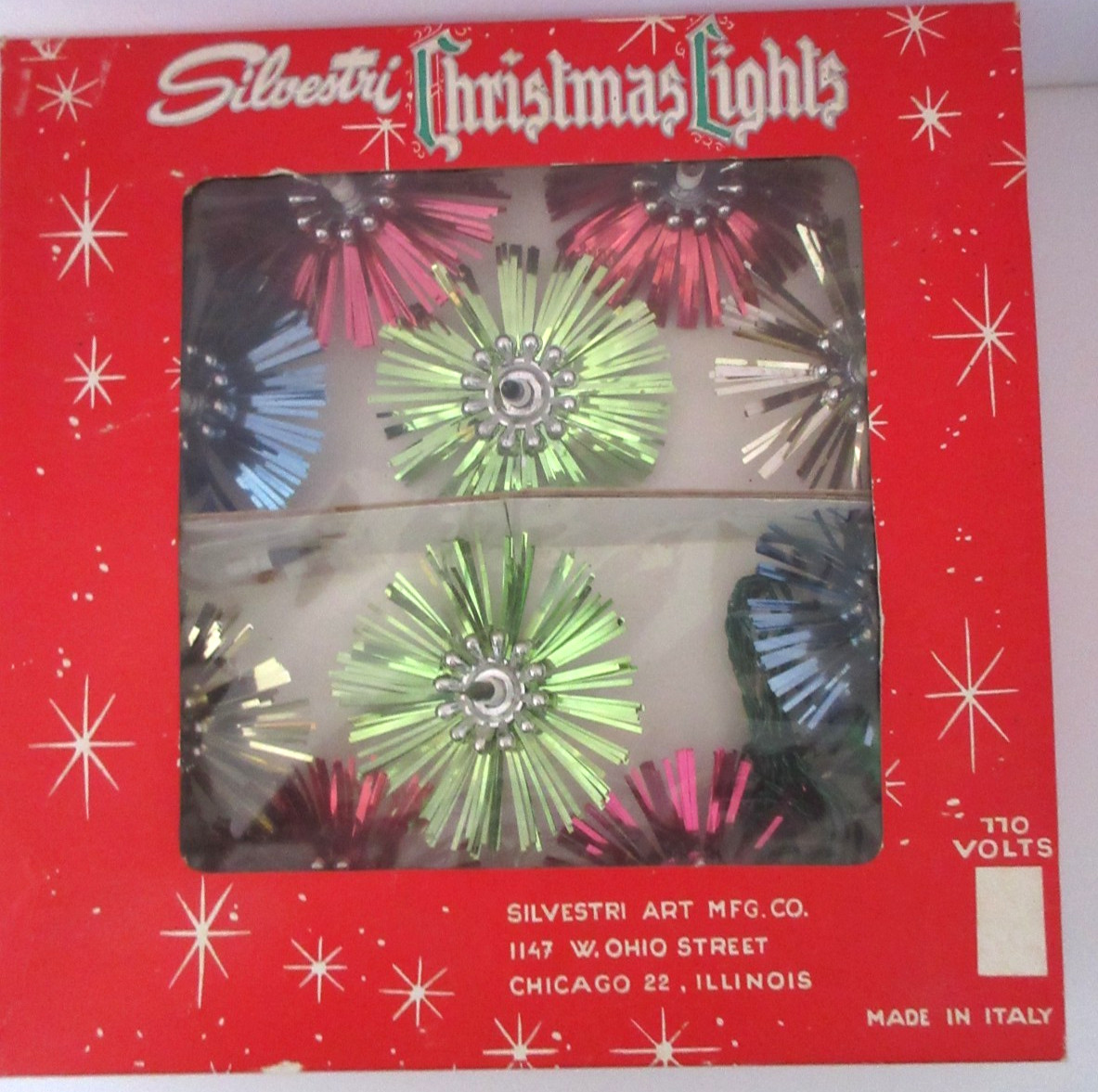 Vintage Silvestri Christmas Lights Tinsel Reflector Light String #5665 - Italy