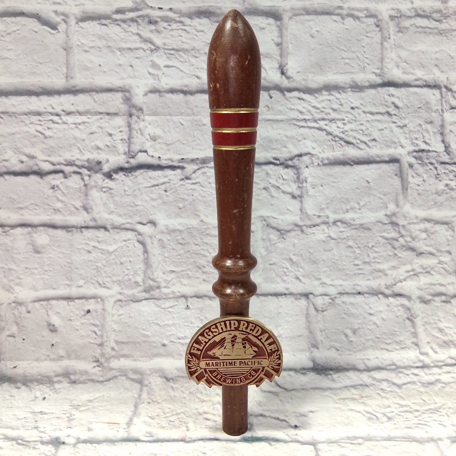 Vtg Maritime Pacific Flagship Red Ale Beer Draft Tap Handle Wood 12.5