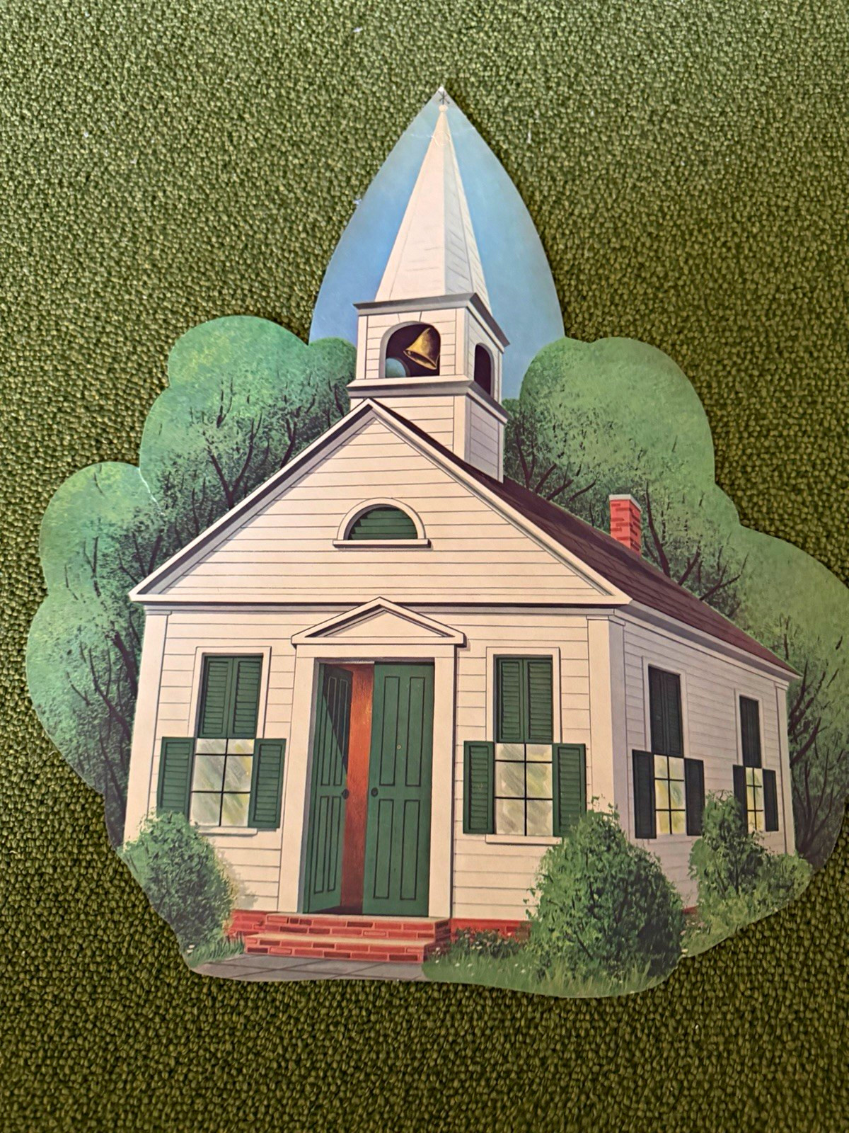 1950a Vintage Die cut Church. School deco for Easter NOS. Never used. Unique