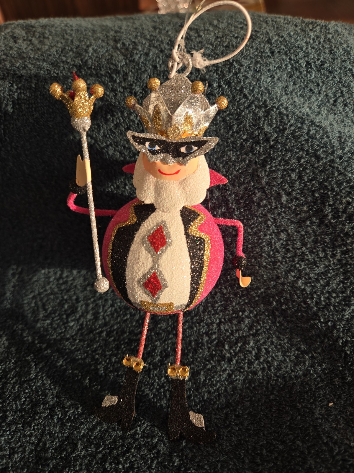 Pier 1 King Glitter Ornament Jester Beautiful Vtg Pink Xmas Tree Rare