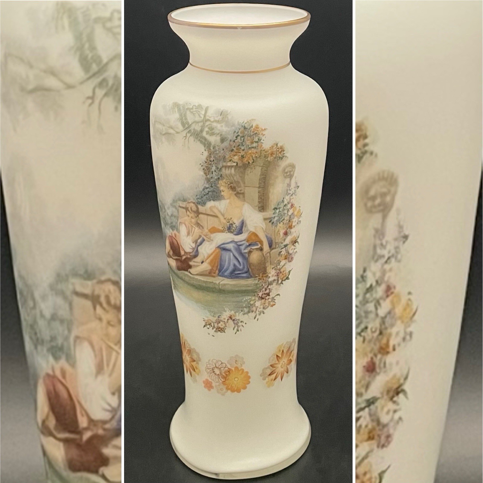 Norleans Glass Cased White Courting Couple & Floral Pitcher Made in Italy 10\