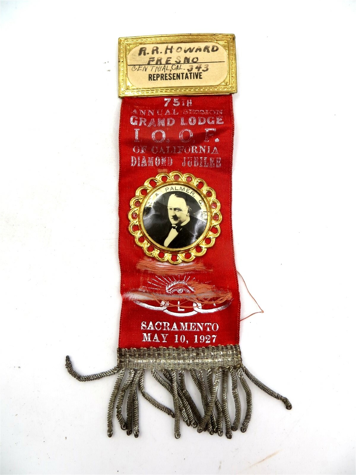 Vintage 1927 IOOF Odd Fellows Grand Lodge 75th Diamond Jubilee Ribbon