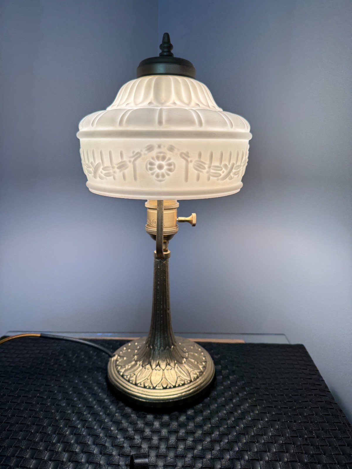 Vintage Electric Lamp Frosted Milk Glass Shade from 1920\'s Completely Refreshed~