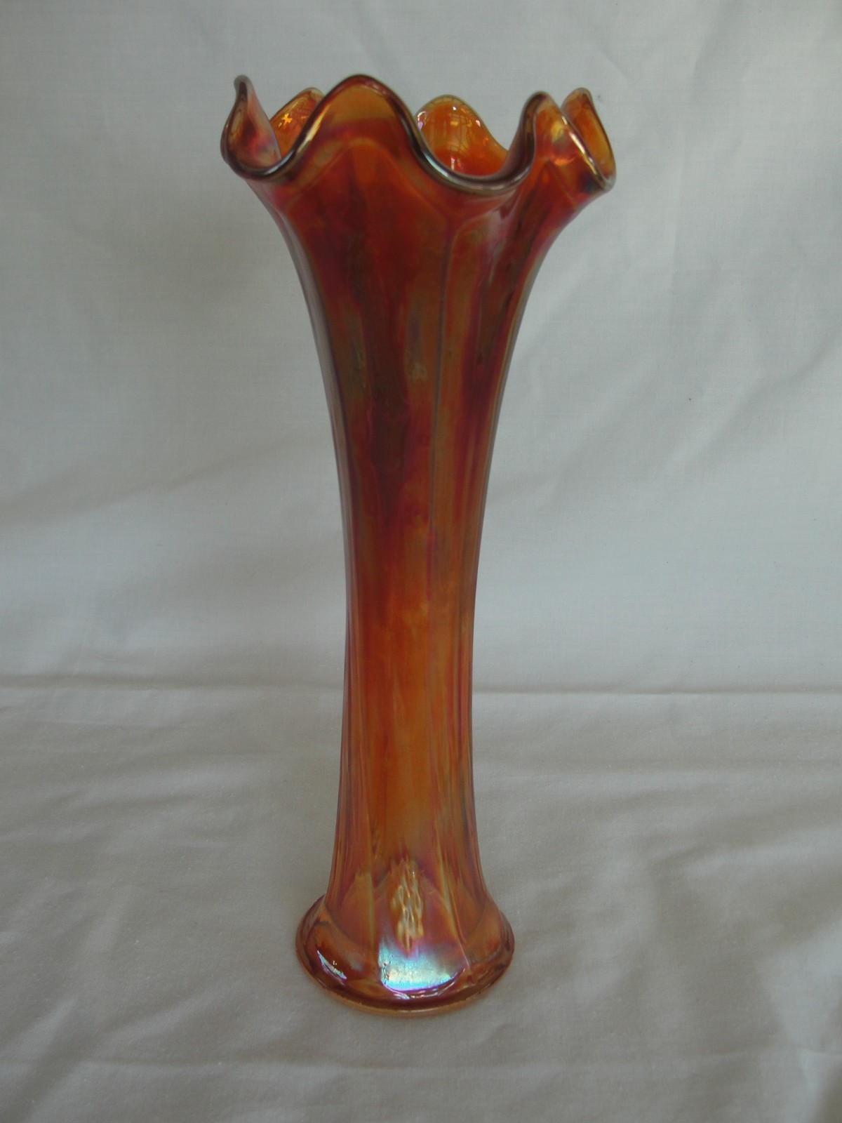 Vintage Marigold Carnival Glass Fluted Vase 9.5\