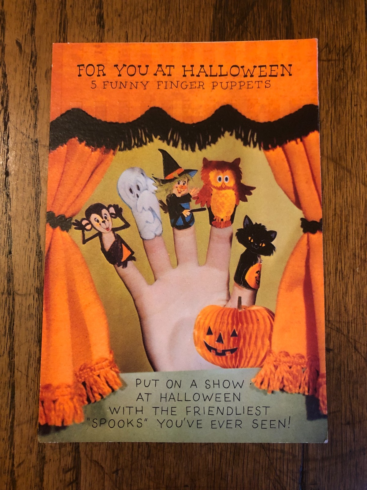 Vintage Ambassador Halloween Card  With 5 Punch Out Funny Finger Puppets