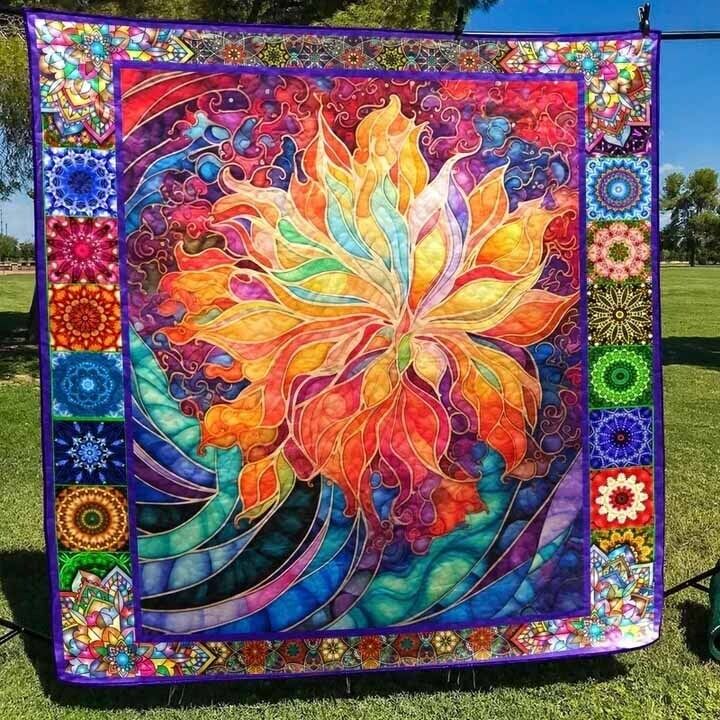Trippy Flower Hippie Art Quilt