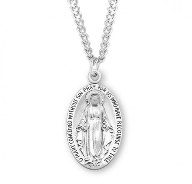 Hand Polished Sterling Silver Oval Miraculous Medal Size 1.2in  x 0.7in