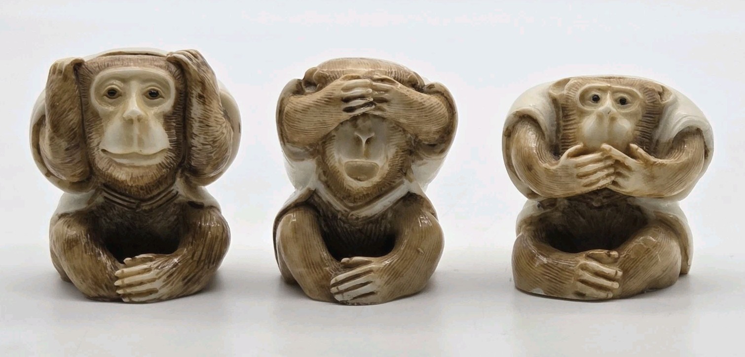 Wise Monkeys Hear No Evil See No Evil and Speak No Evil Resin 1.75\