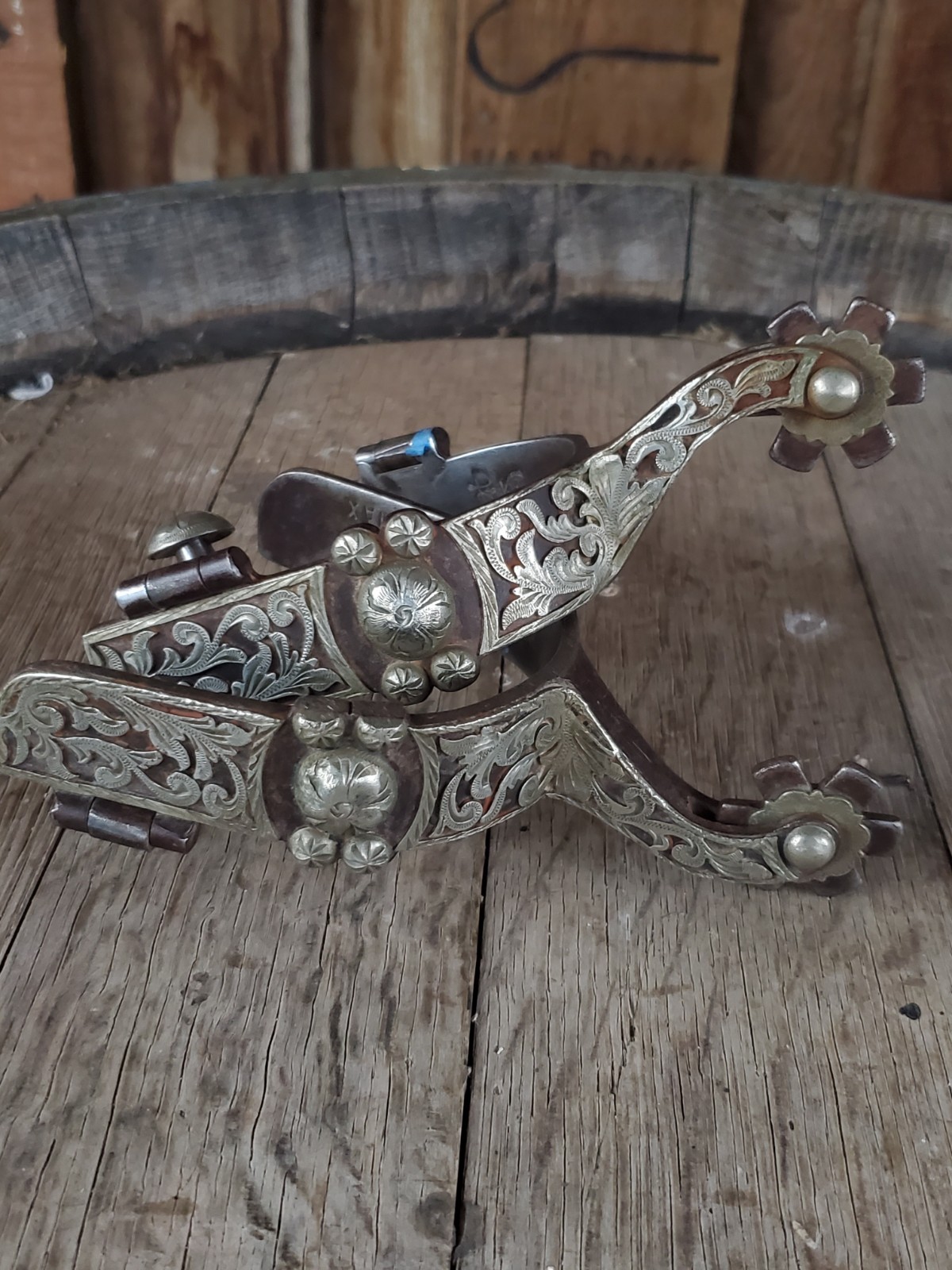 Antique American Cowboy old West Les Vogt performax SPURS silver engraved