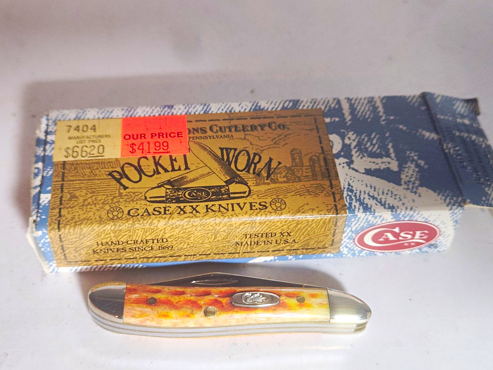 Case XX 7404 Vintage 2-Blade Pen Pocketknife Bone Handle Stainless w/ Box