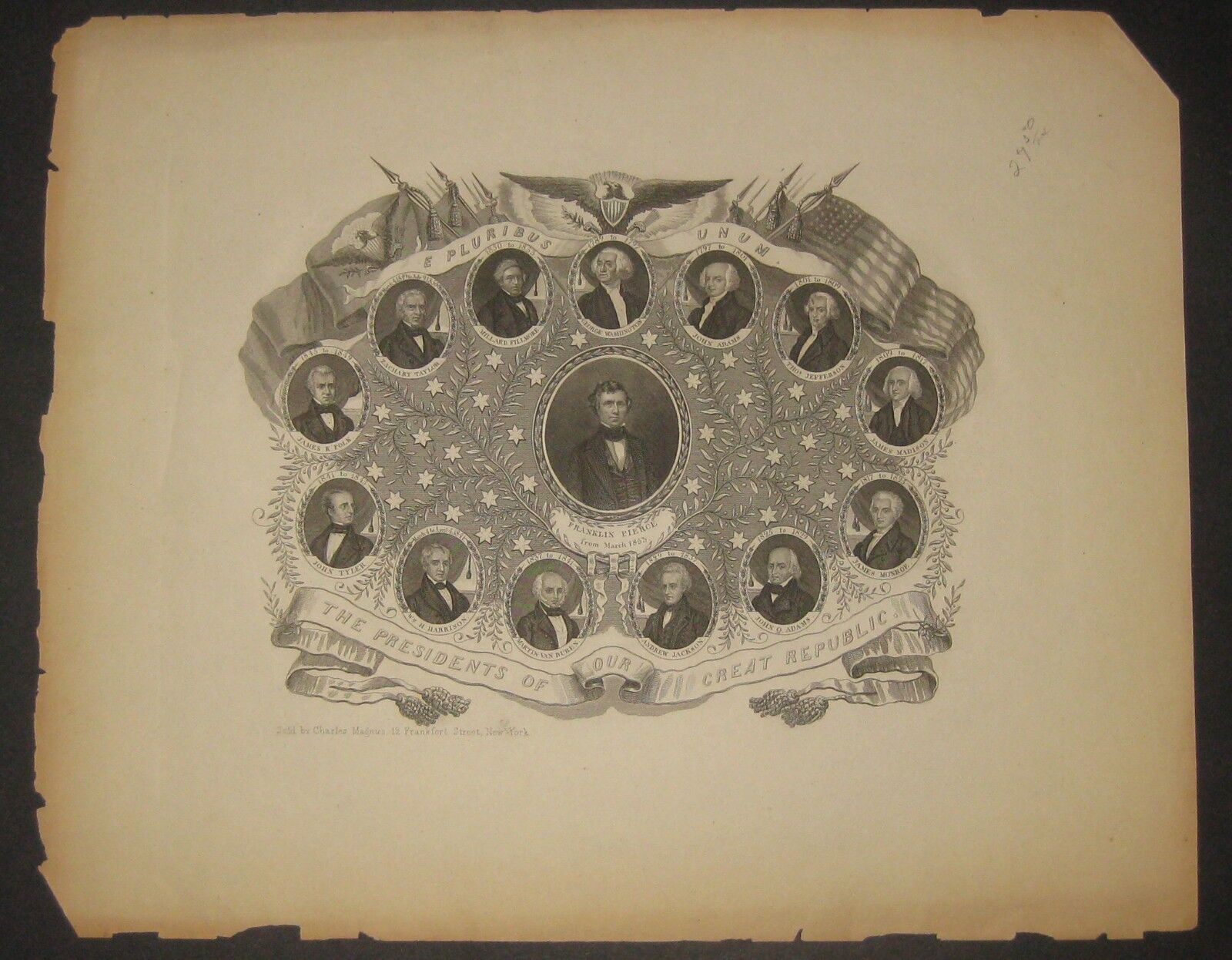 Antique 1853 CHARLES MAGNUS 'The Presidents of our Great Republic' ENGRAVING