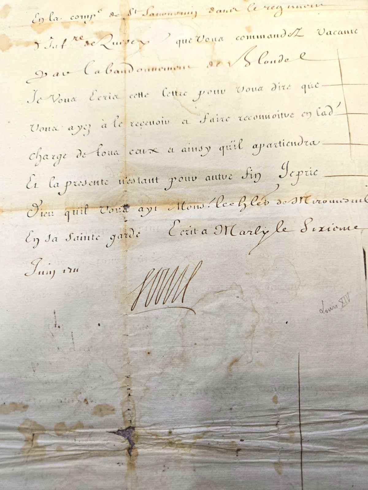 King Louis XIV Handwritten Signed Letter to Chevalier de Mirounesnil, June 1711 King Louis XIV Handwritten Signed Letter to Chevalier de Mirounesnil, June 1711