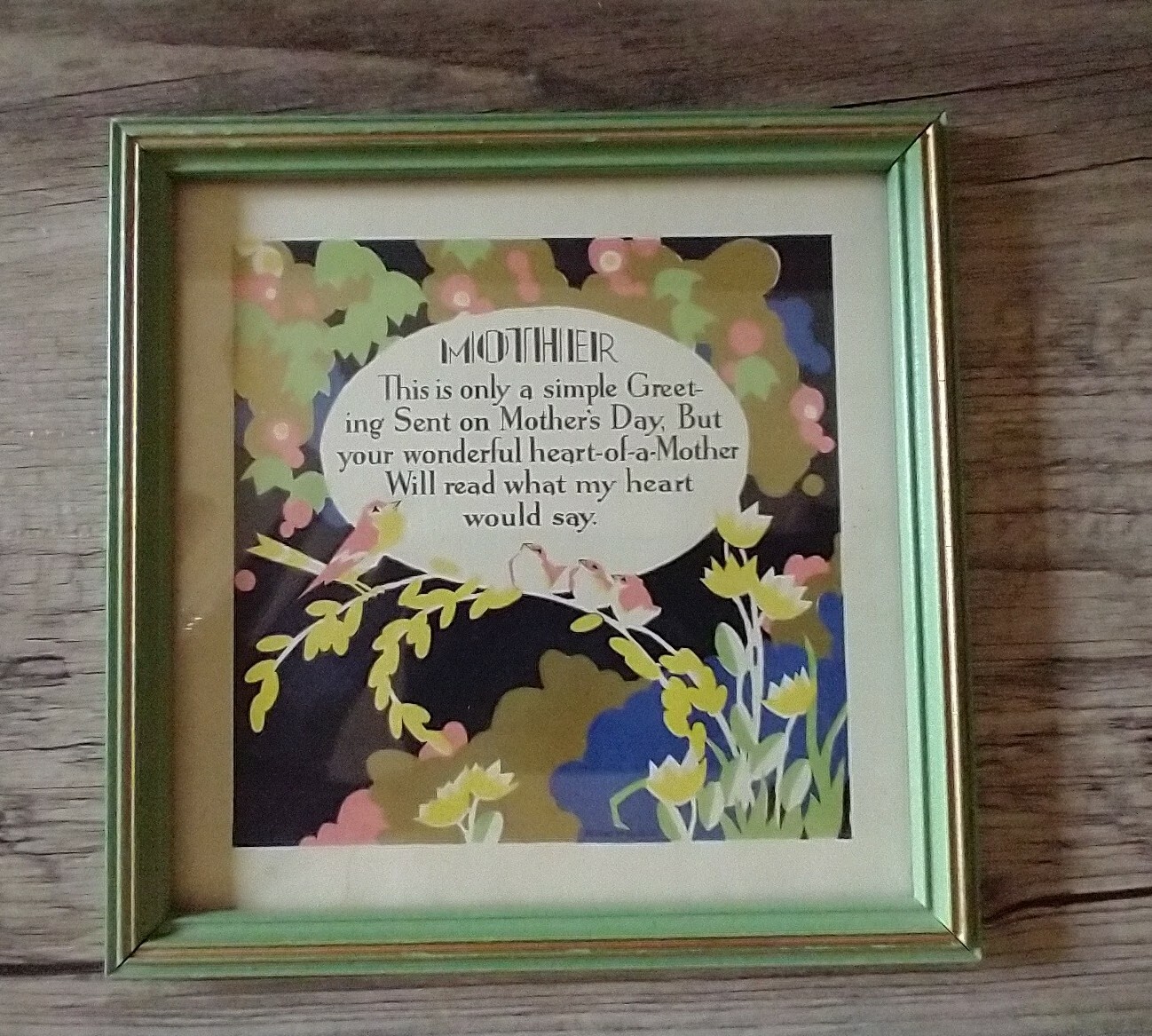 Vintage Mother\'s Day Framed Motto Spring Flowers Song Birds