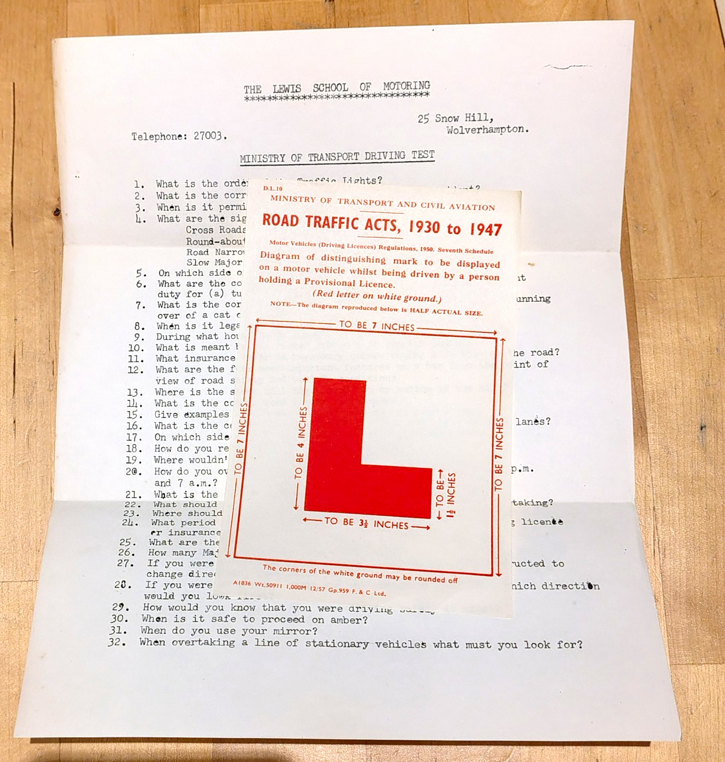 Lewis School of Motoring (Driving Test Questions) Vintage Emphemera
