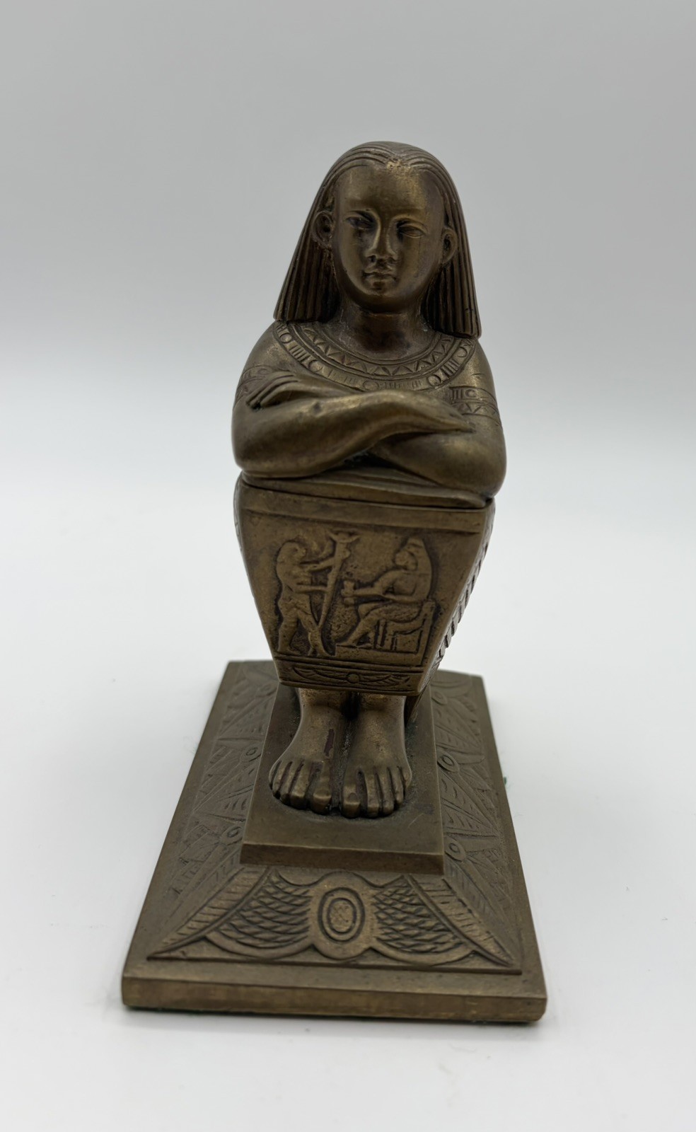 RARE Egyptian Revival Inkwell Brass Metal- Late 19th To Early 20th Century RARE Egyptian Revival Inkwell Brass Metal- Late 19th To Early 20th Century