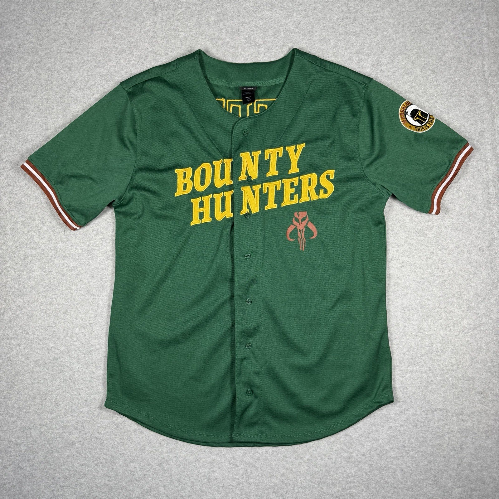 Disney Star Wars Men\'s Green Baseball Jersey Boba Fett #5 Size Large