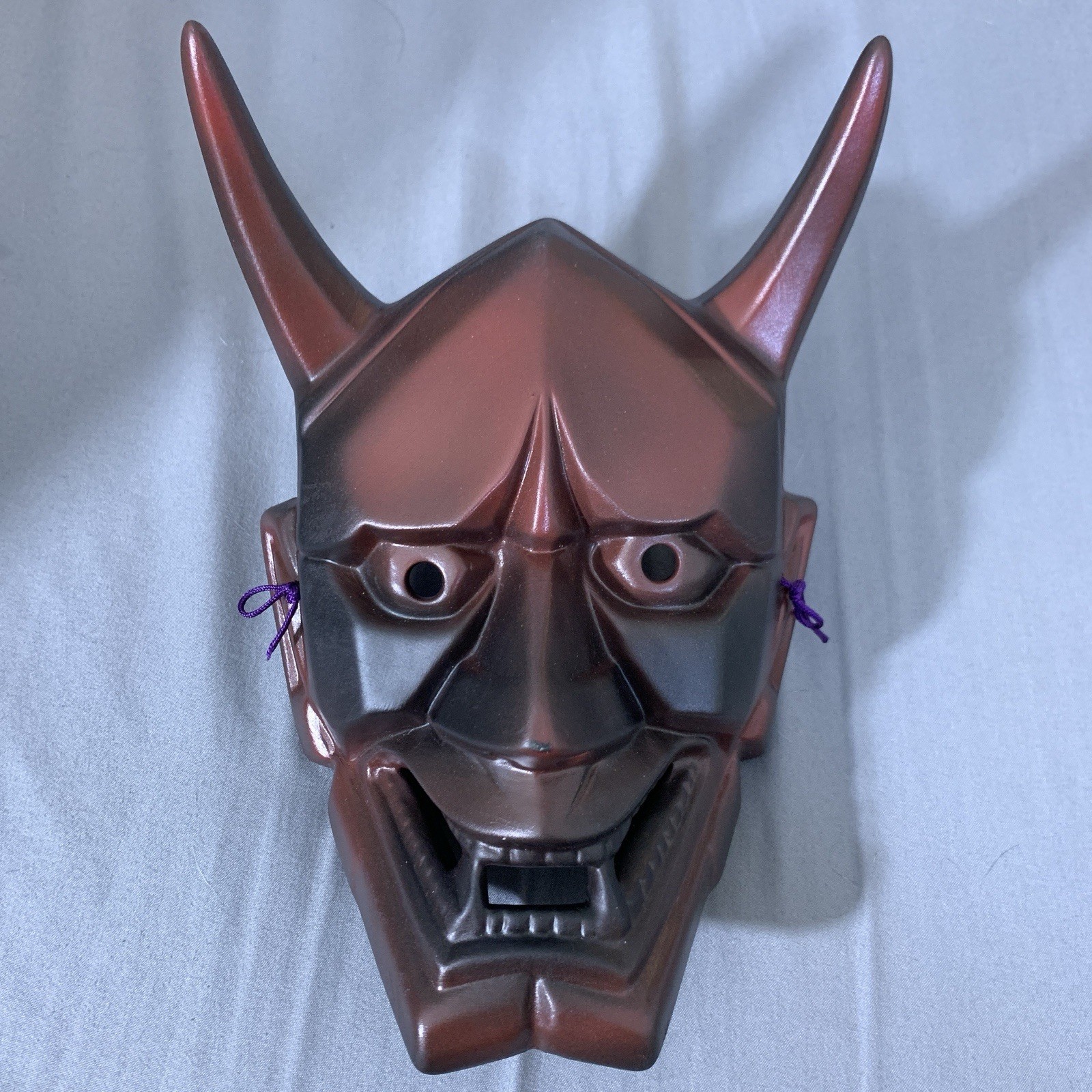 Japanese Hannya Noh Oni Demon Mask Kagura Kabuki Folk Craft Ceramic Red 9.5 Inch