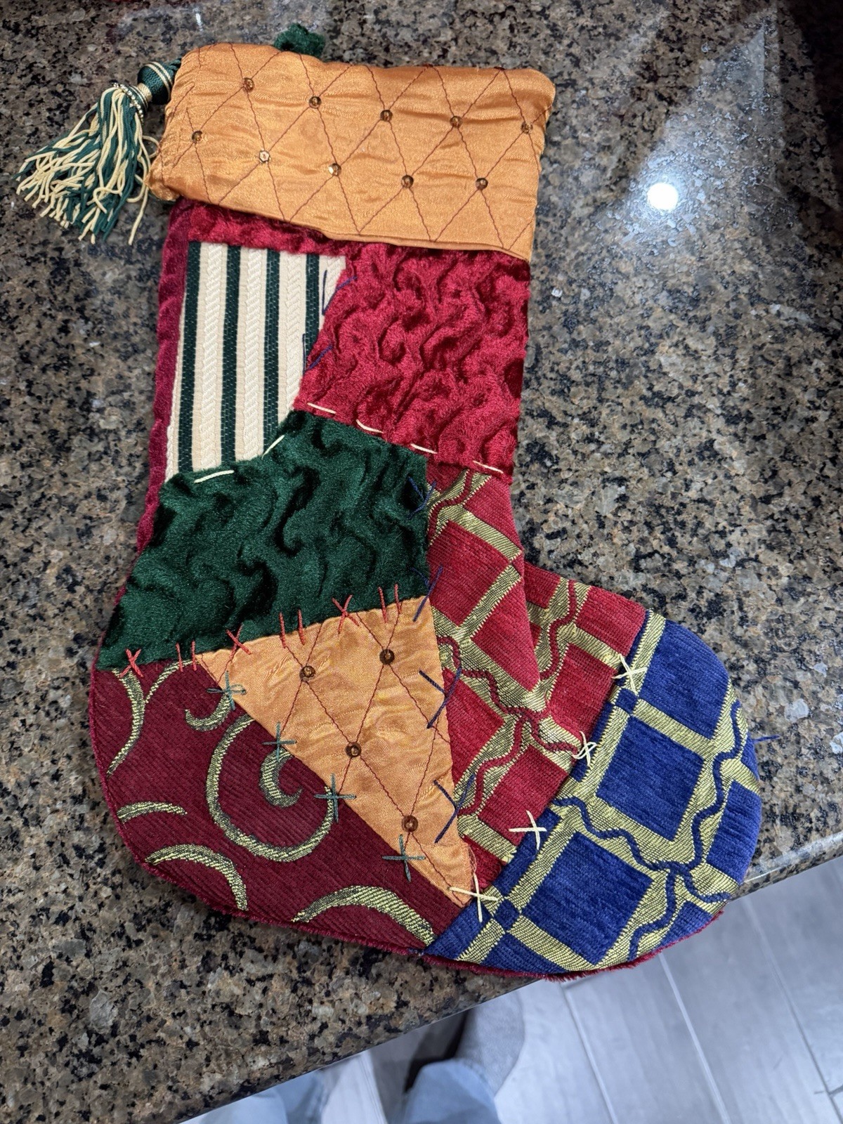 Vintage Victorian Style Crazy Quilt Patchwork Christmas Stocking