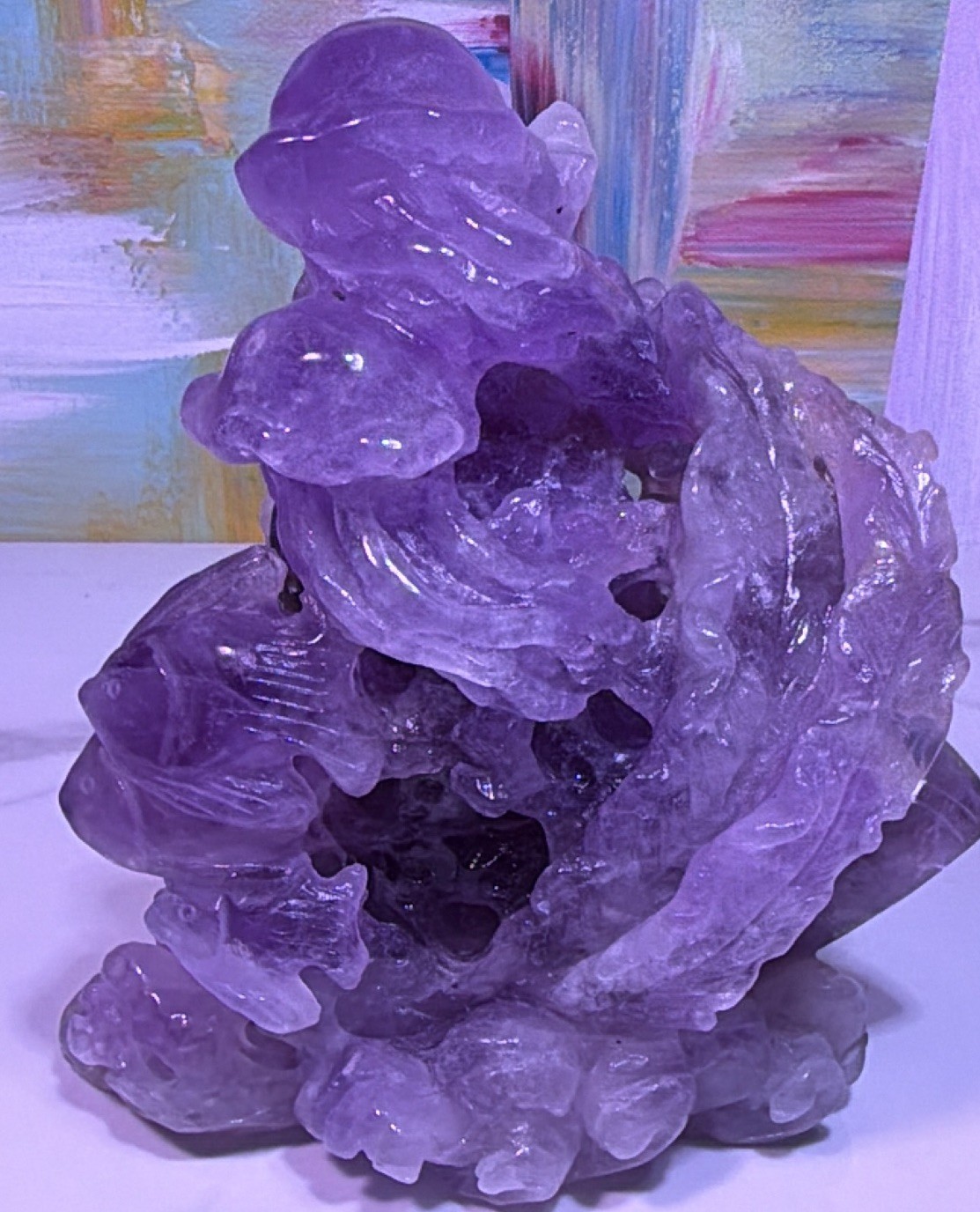 Purple Carved Crystal/Mineral Fish & Coral Decorative Display Sculpture, 5\