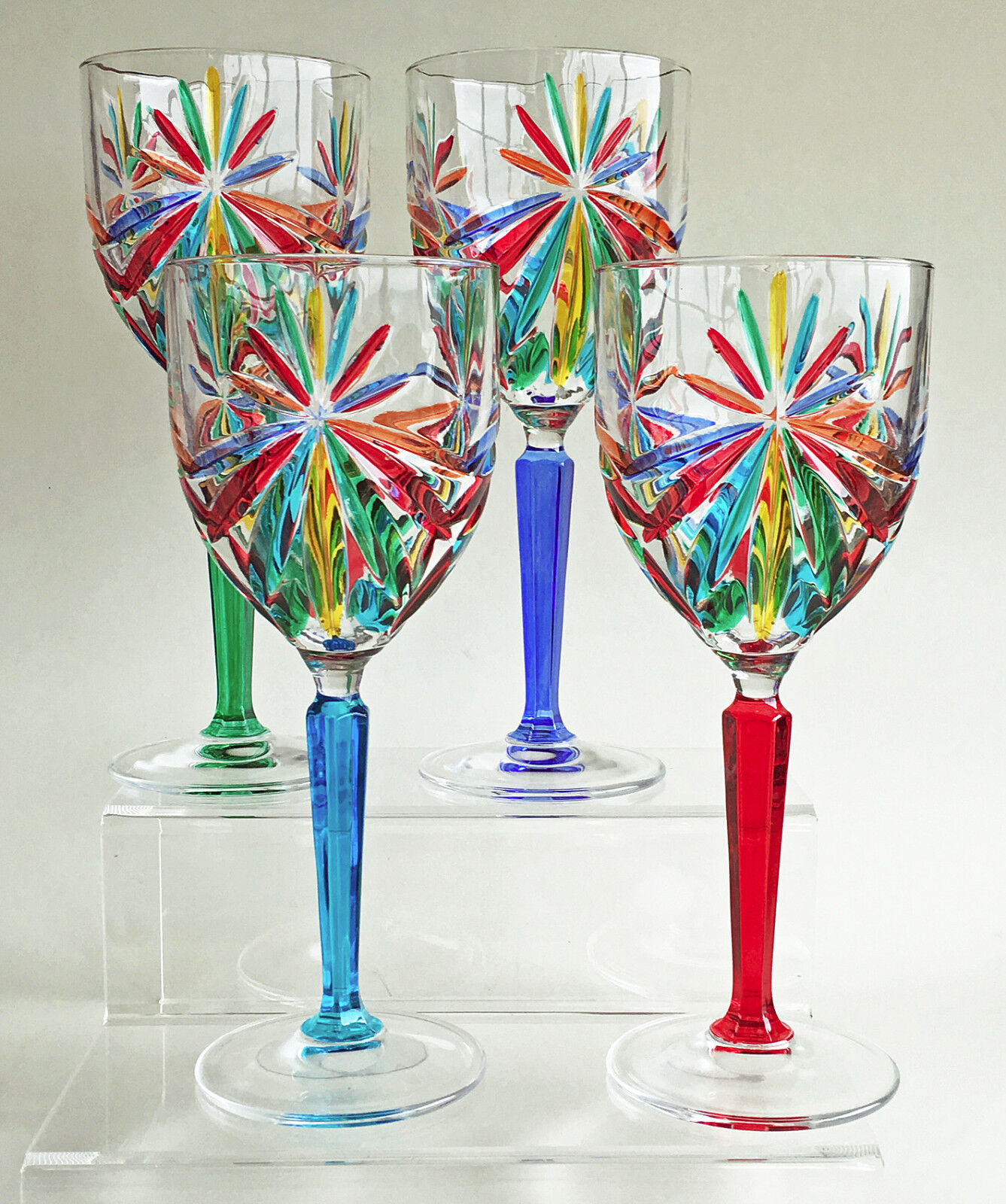 SORRENTO WINE GLASSES - SET OF FOUR - HAND PAINTED VENETIAN GLASS
