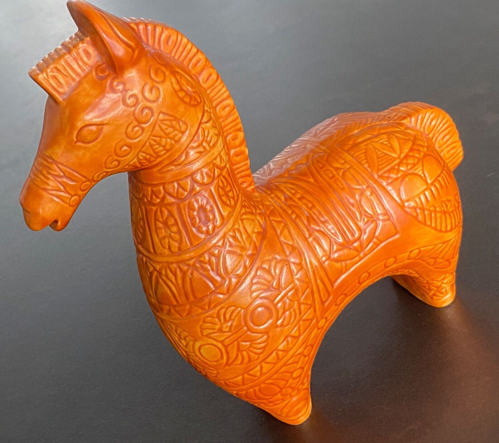 Mid Century Modern Bitossi Style Orange Ceramic Trojan Horse MCM ~ (Signed TRR)