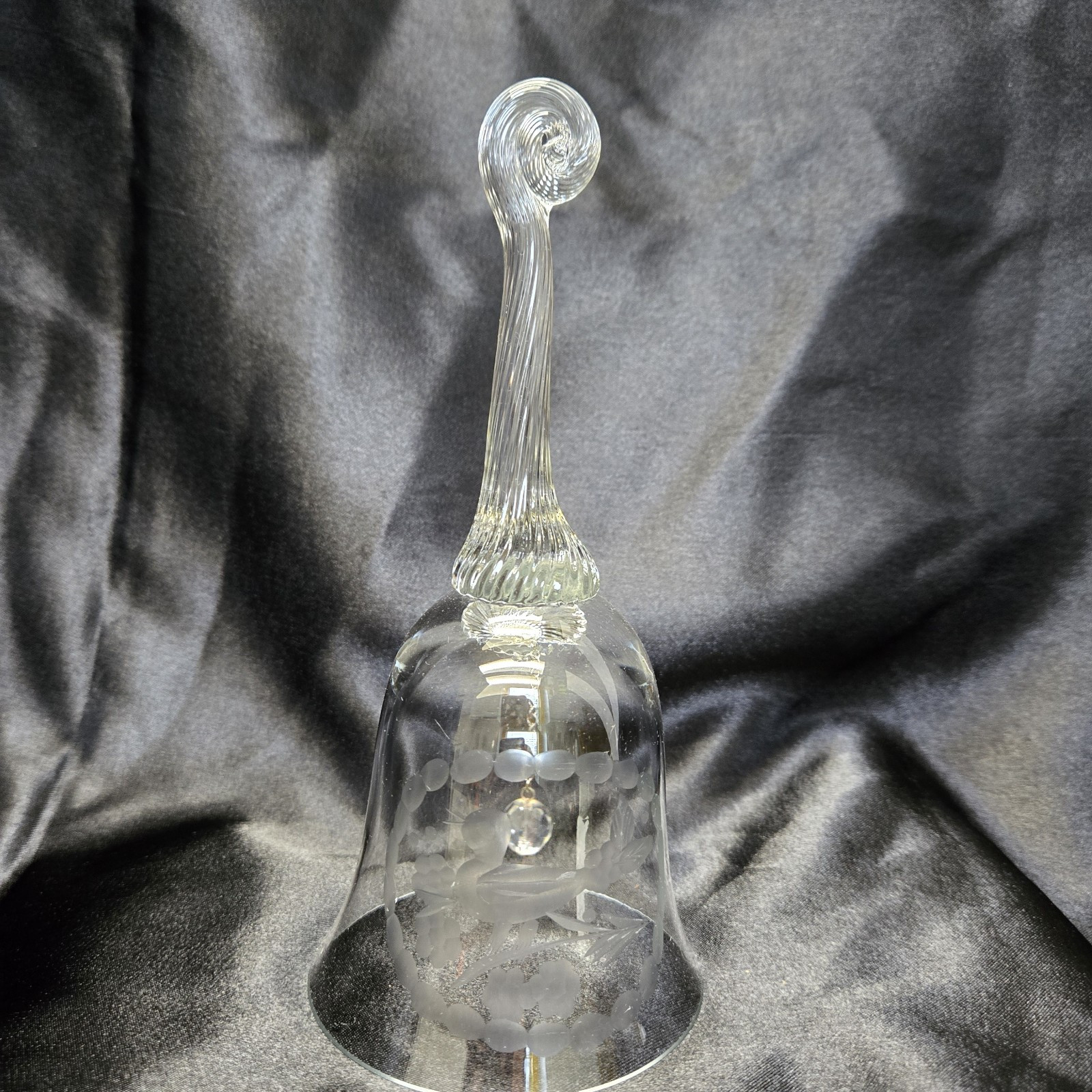 Crystal Clear Industries Etched Bird Flowers Dinner Bell Swirl Handle Handmade