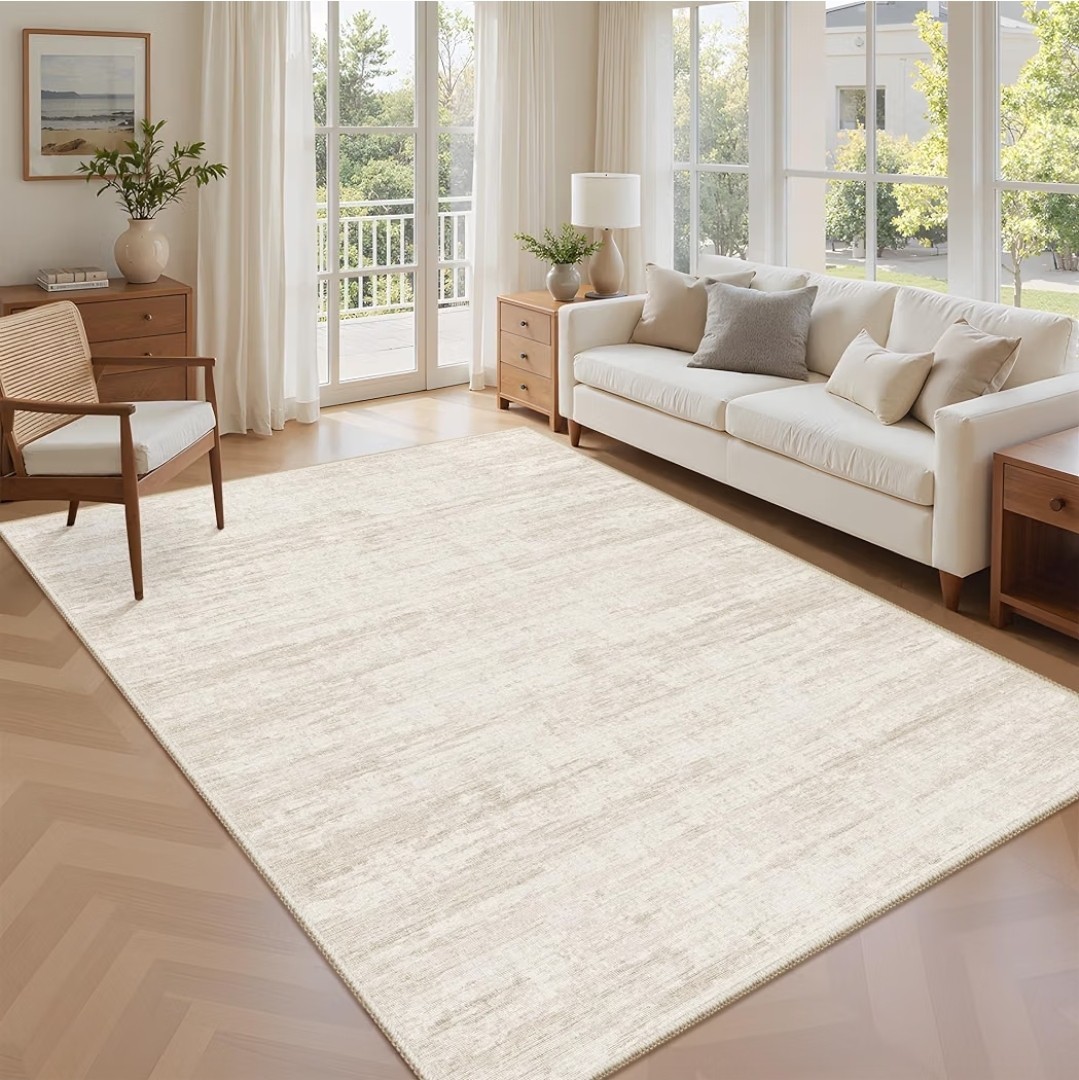 6x9 Area Rugs Living Room Rug: Washable Modern Abstract Rugs Neutral Non Slip...