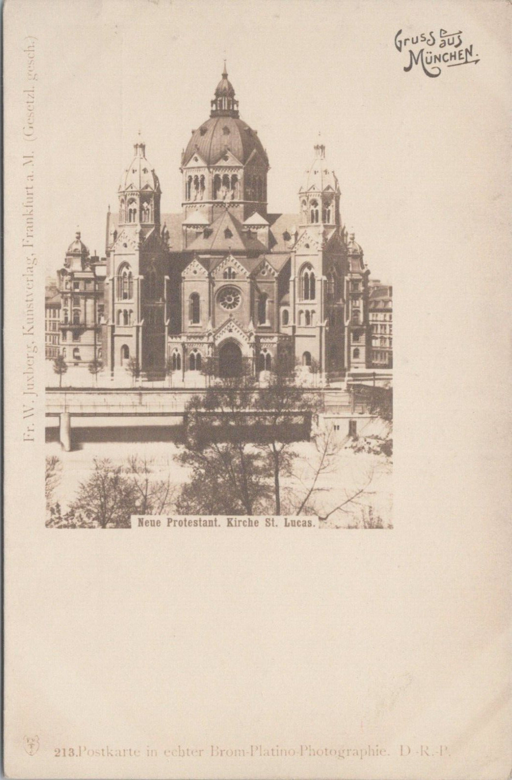 RPPC Germany Gruss Aus Munich St. Lucas Church Street View early 1900s