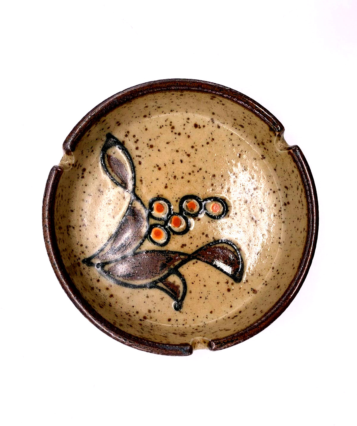 Vintage 70\'s MCM Otagiri Japan Brown Speckled Stoneware Pottery Ashtray Catchall
