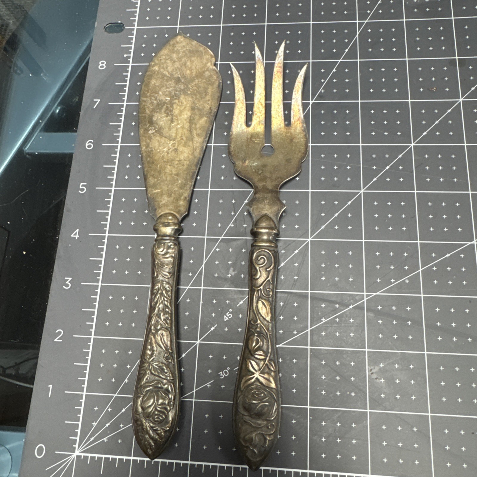 Vtg Nils Johan ALP Silverplate Sweden Fish Serving Set Fork & Spatula Roses
