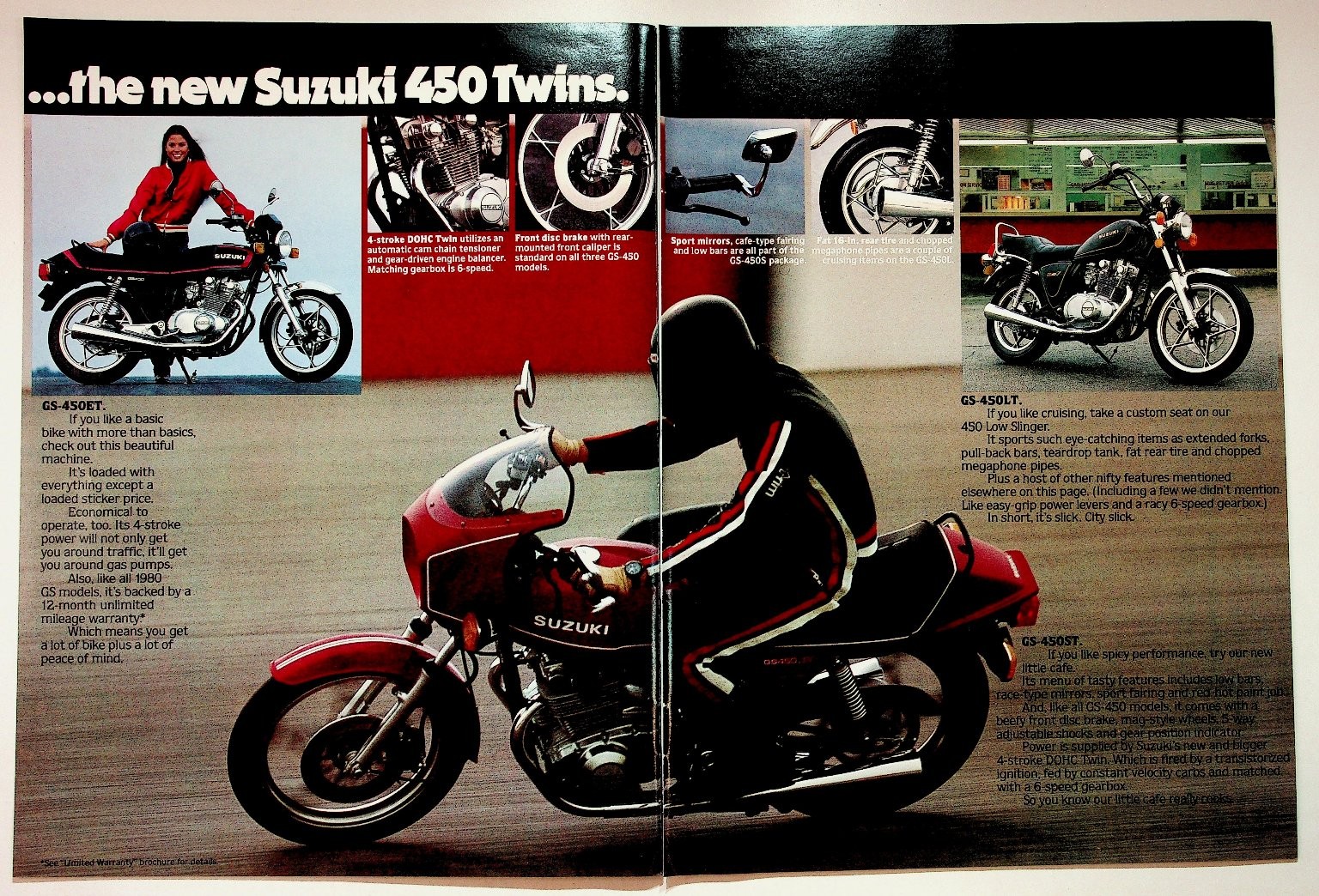 Vintage 1980 Suzuki 450 Twins Motorcycle GS-450ET LT ST Magazine Print Ad