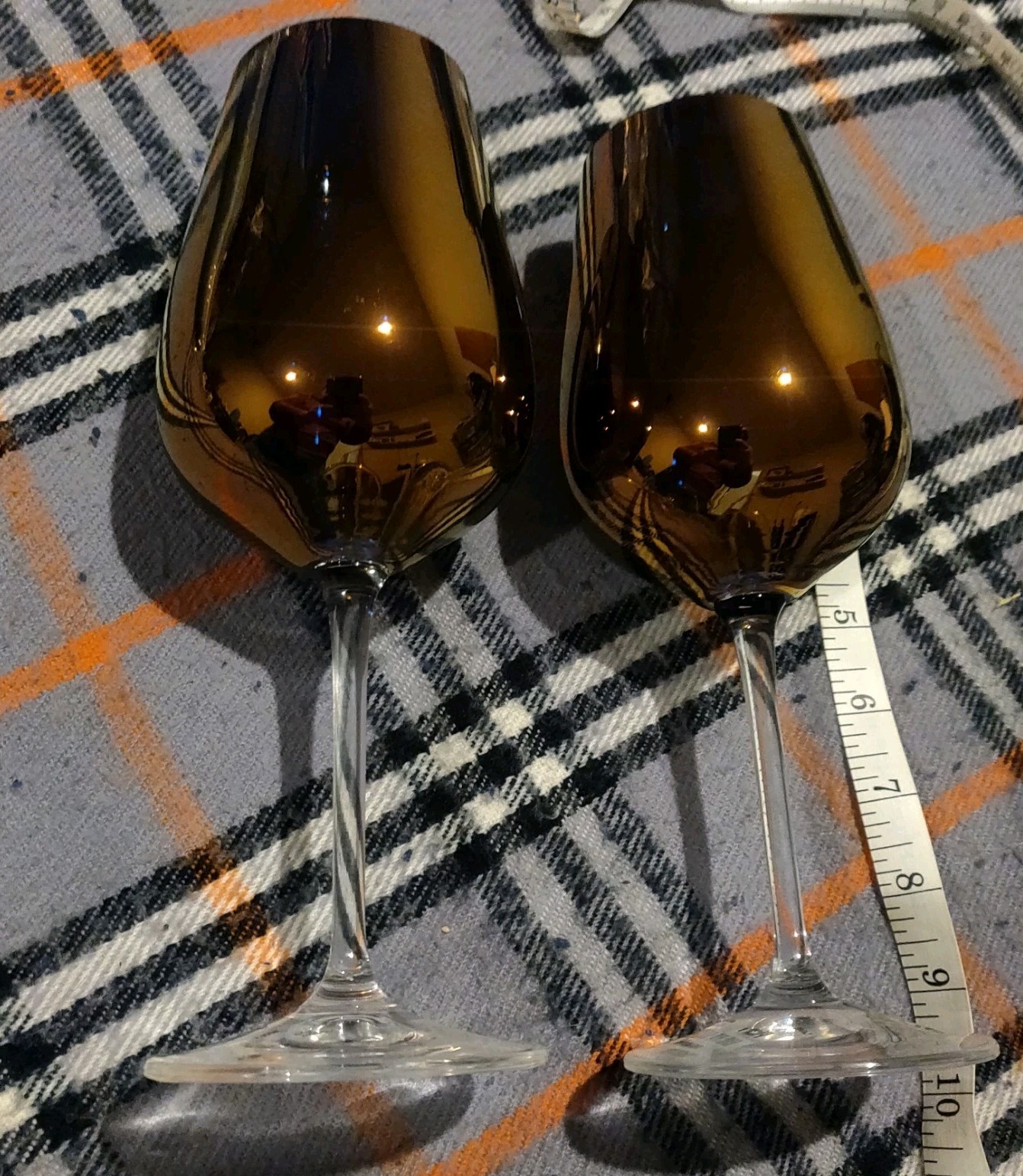 Pier One Bronze Goblet Slovakia Hand Blown Set of Two Wine Glasses 8.25 Inch 16
