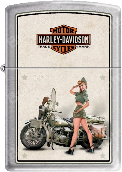 Zippo HD Harley Davidson 1940\'s WWII US Army Pinup Satin Chrome Lighter NEW