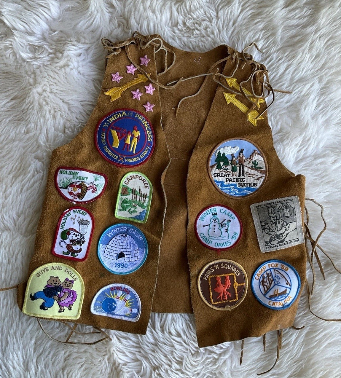 Vintage YMCA Indian Princess Vest Lates 80’s Early 90’s Patches Kids Camp Suede