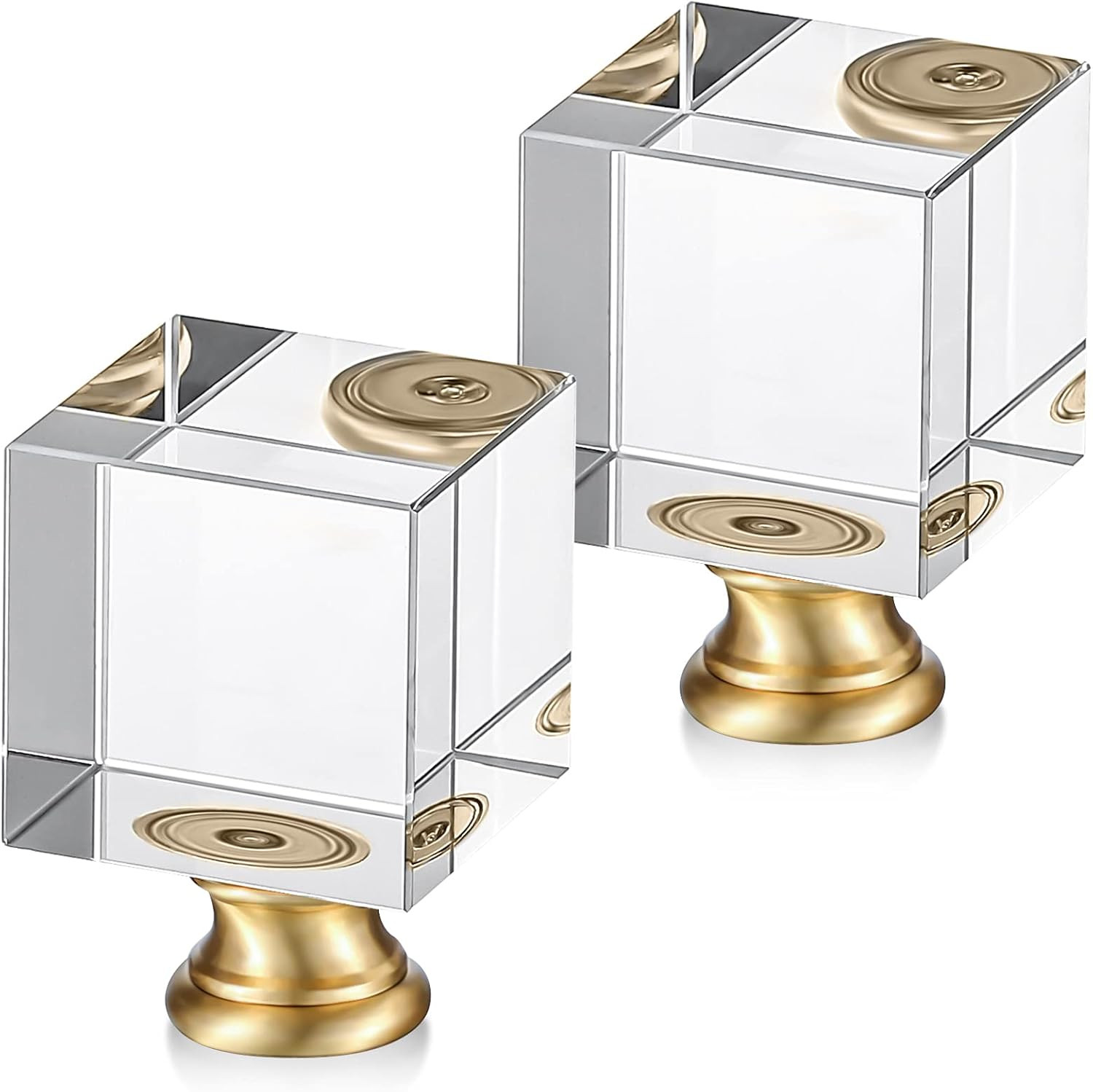 2 Pieces Cube Crystal Lamp Finial, Clear Square, Clear, Gold