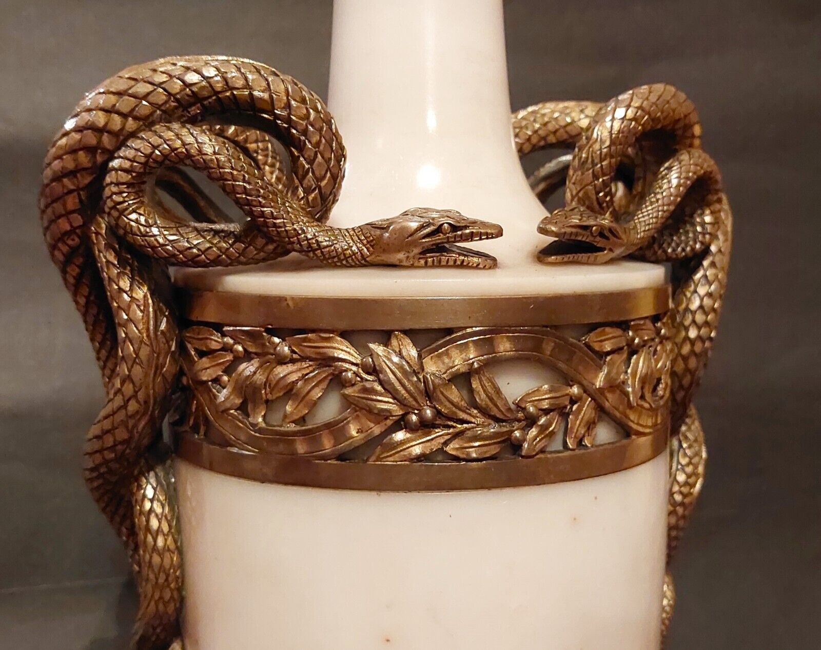 ANTIQUE 1880 EXCEPTIONAL BEST SNAKE LAMP MARBLE URN GILT BRONZE FIGURAL FRENCH
