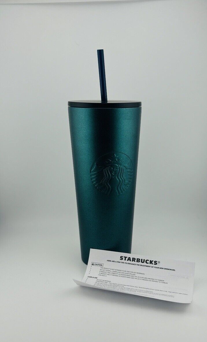 Brand NEW Starbucks Recycled Stainless Steel Metal Tumbler Cup Teal Green 24oz.
