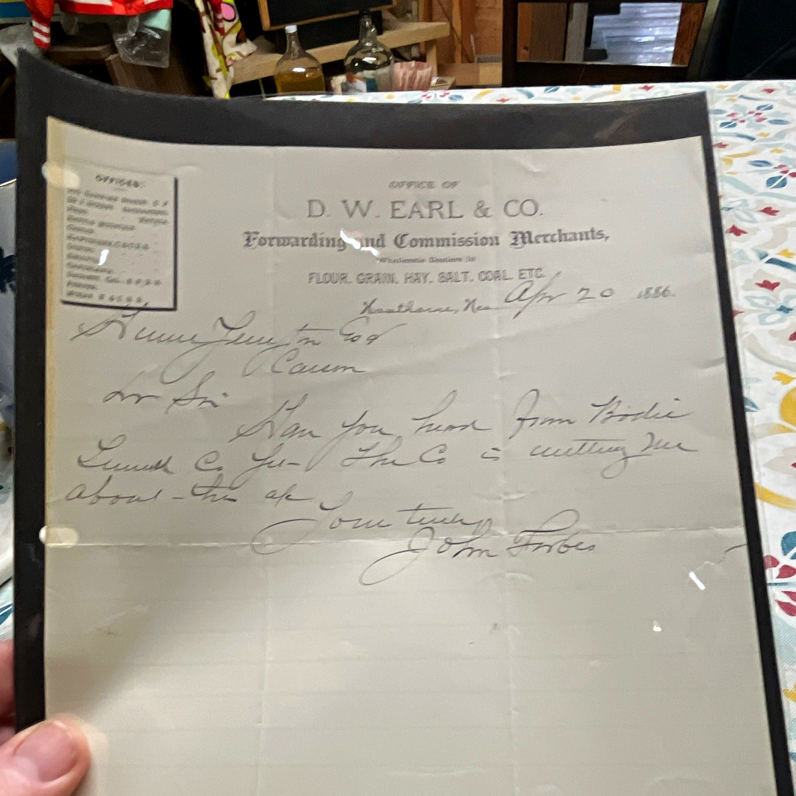 1886 D.W. Earl & Co. Hawthorne Letterhead Handwritten Letter Document
