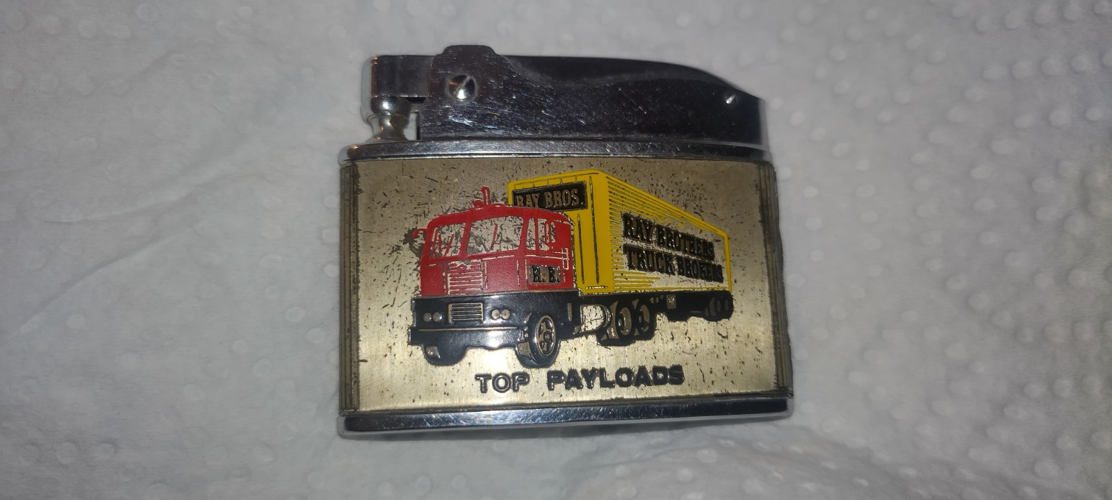 Barlow B53 Vintage Flat Advertising Lighter Trucking Fresno California Sparks