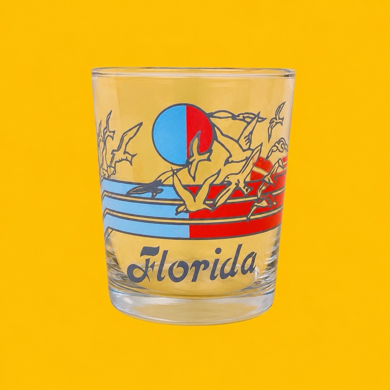 Vintage 1980s Florida Votive Candle Holder Glass Seagulls Kitsch Retro Souvenir