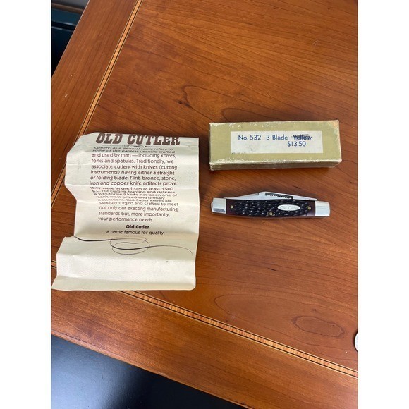 Old Cutler No. 532 3 Blade Pocket Knife Vintage Folding Knife with Box Brown Old Cutler No. 532 3 Blade Pocket Knife Vintage Folding Knife with Box Brown