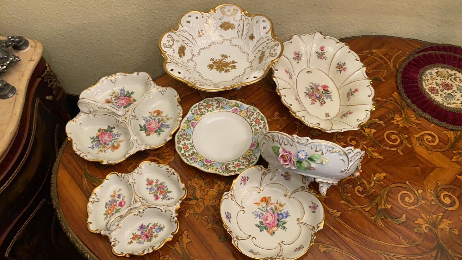 7 Antique Vintage Jlmenau Porcelain Plates & Bowls
