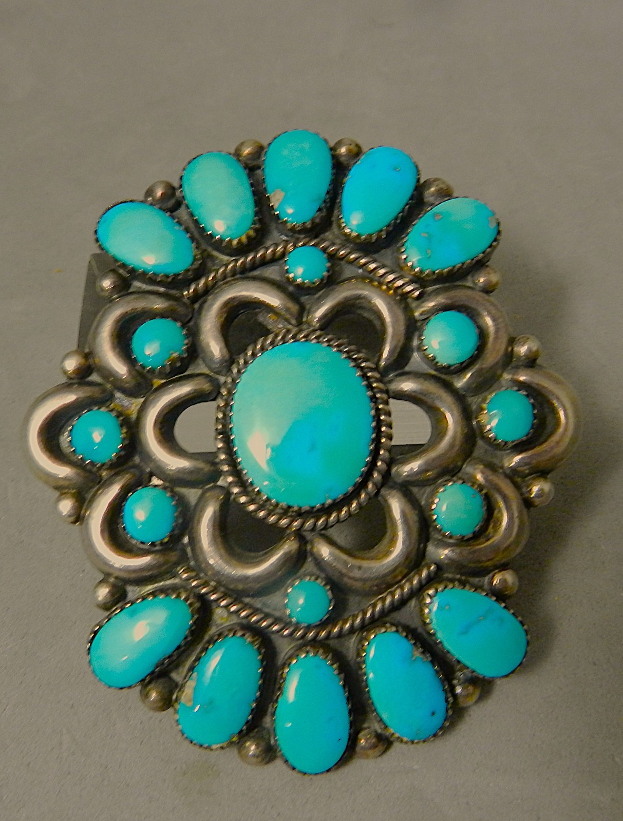 VTG ZUNI ROGER TSABETSAYE BLUE GEM & STERLING SILVER PENDANT,SGND, 3\