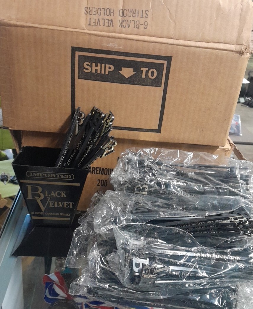 Vintage Imported Black Velvet Whisky Straw Holder Caddy Barware Lot of 36